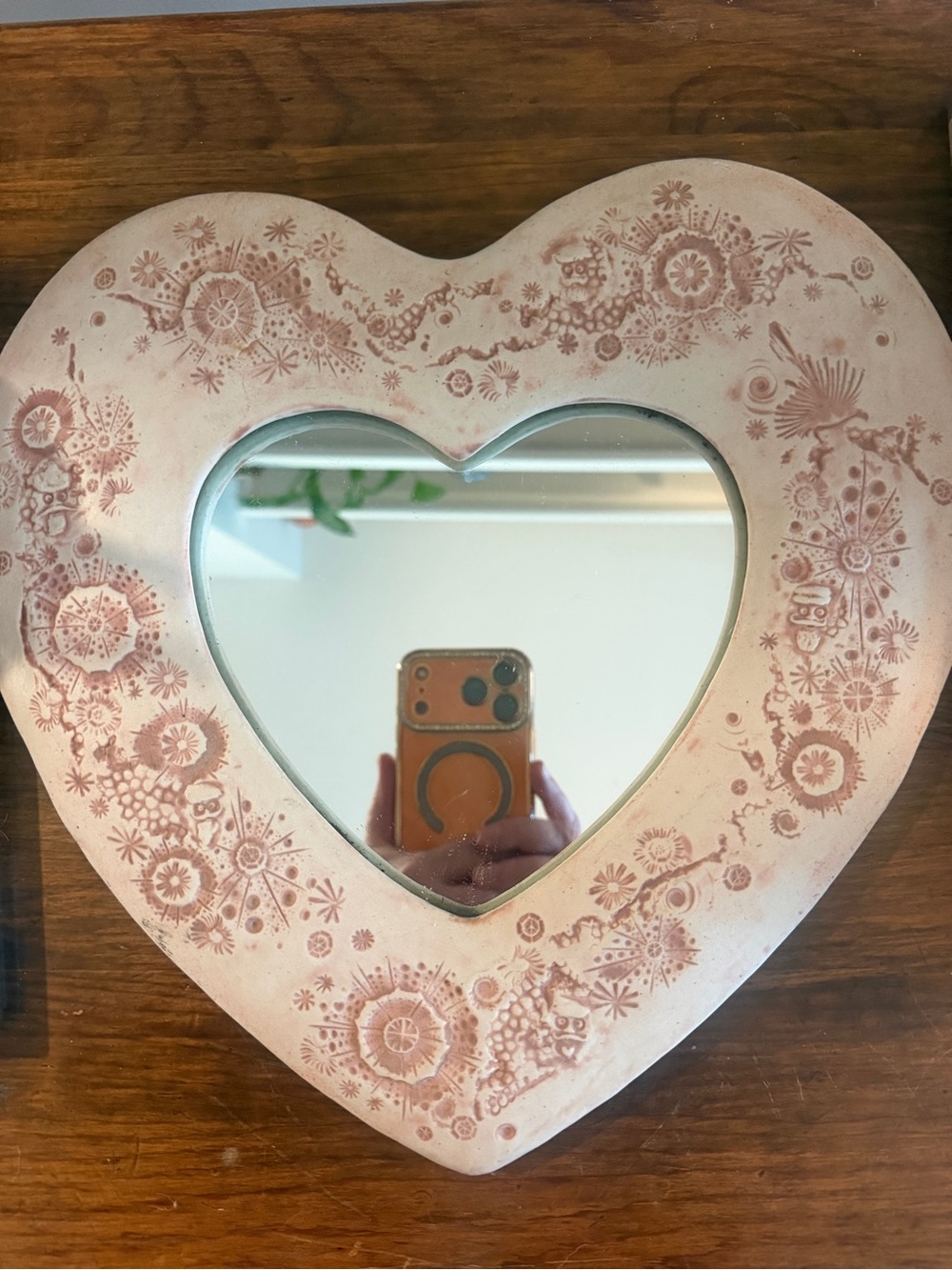 Heart-Shaped Pink Floral Wall Mirror
